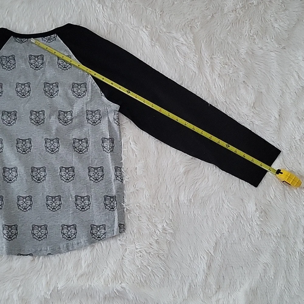 Gymboree Bear Print Long Sleeve T-Shirt Gray And Black Boys Size XL 14